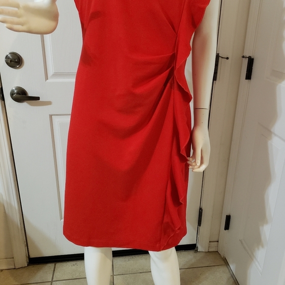 THE LIMITED Lipstick Red Sleeveless Cascading Ruffle Chic Ponte Dress - Picture 2 of 11